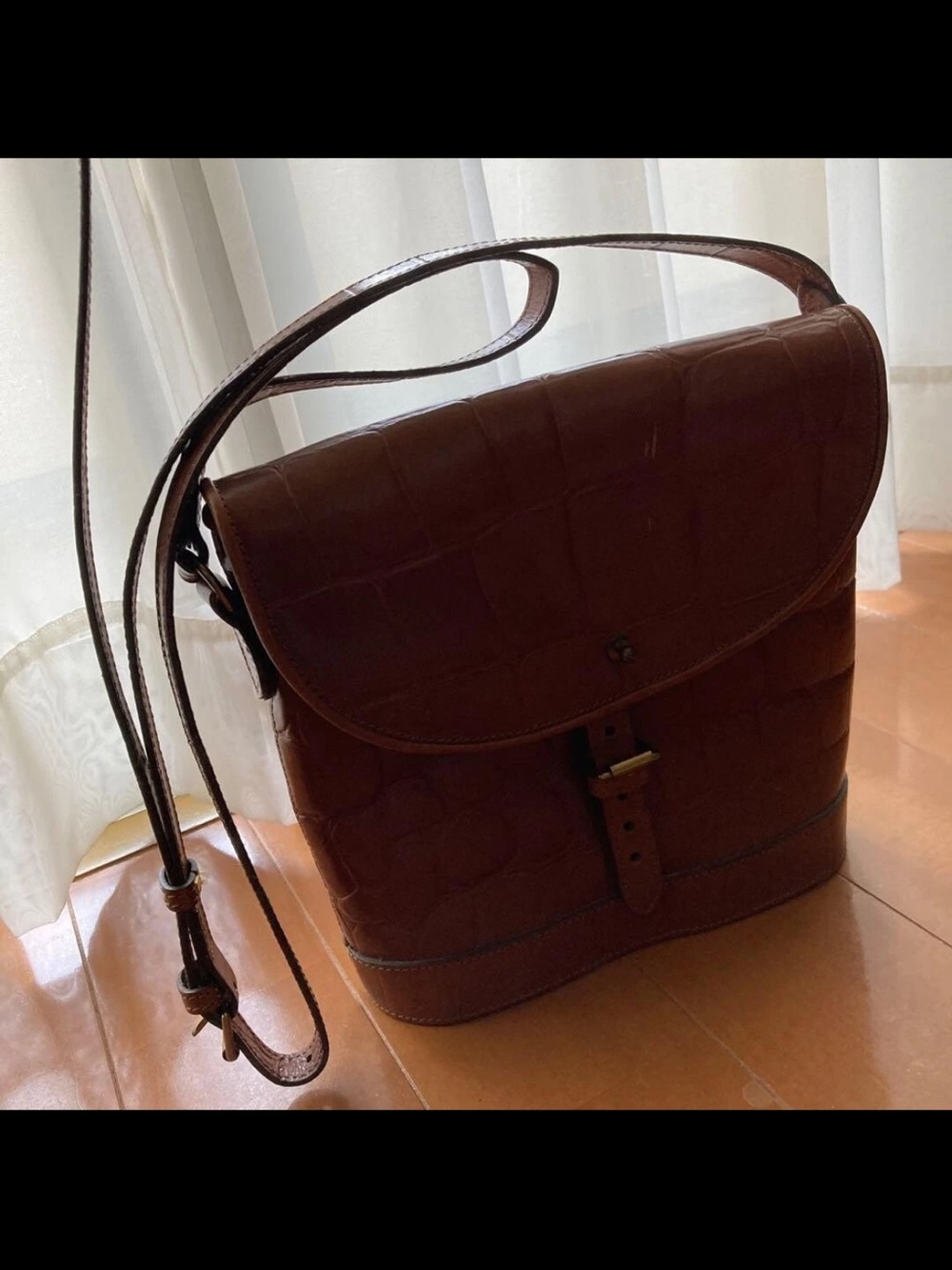 Mulberry Brown Croc-Embossed Leather Shoulder Bag